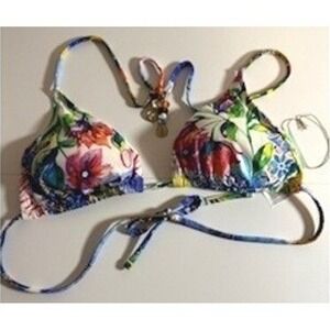 MW by Matthew Williamson Bikini Top Beaded Straps Floral Multi Swimwear Sz 14